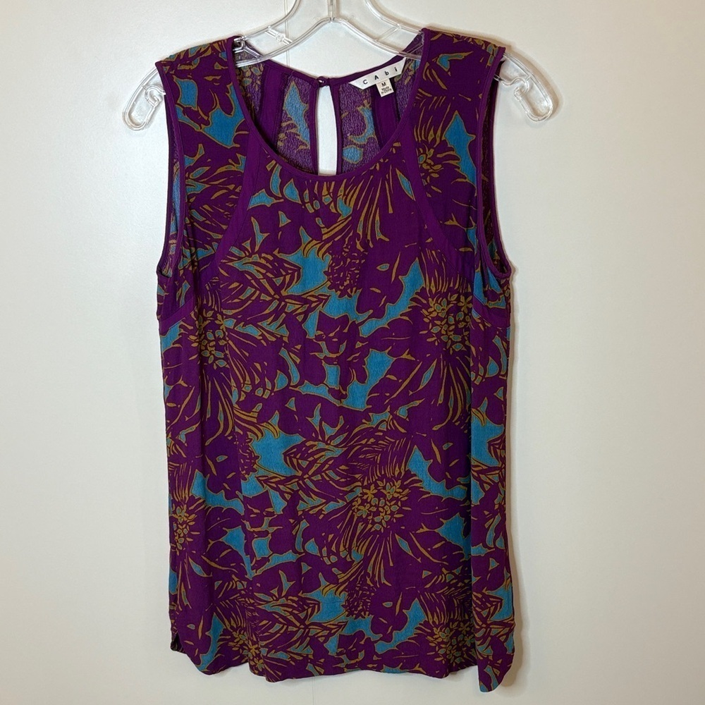 Cabi Floral Sleeveless Fit & Flare Top - Purple and Teal